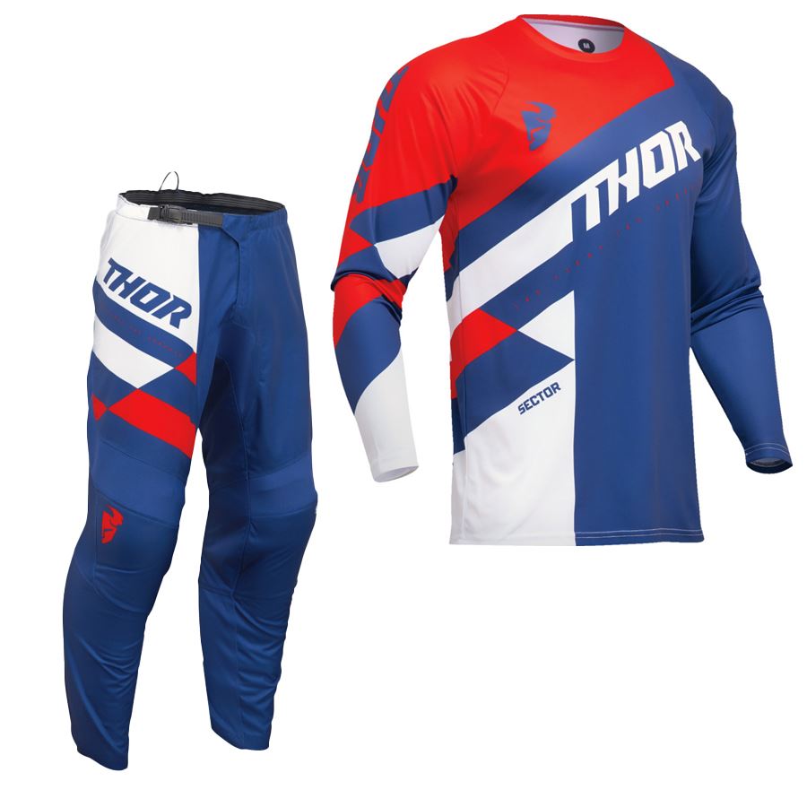 Thor 2025 Youth Sector Checker Navy Red Motocross Combo Kit